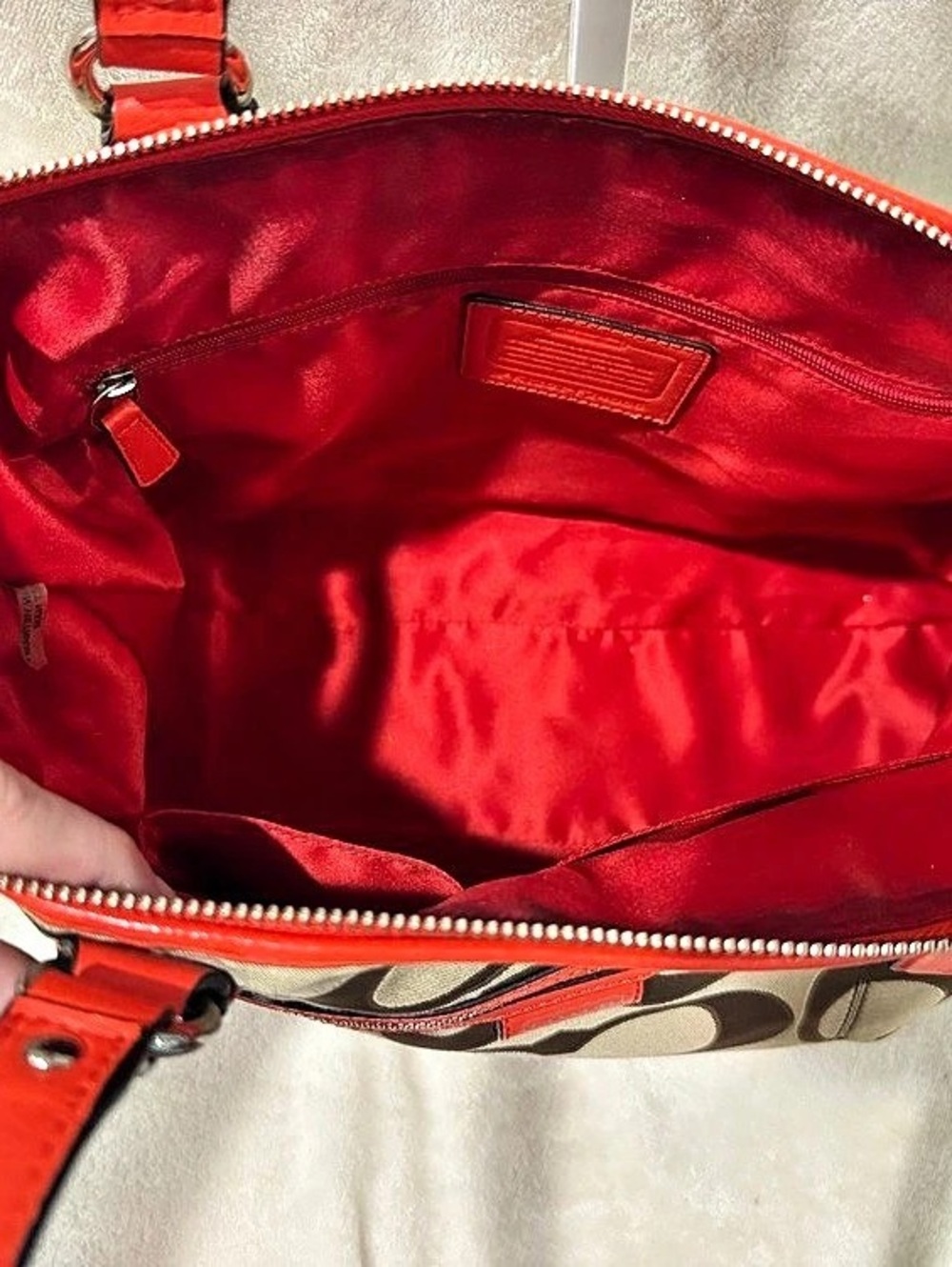 Coach Signature Canvas Tote in Brown & Orange - Picture 4 of 10